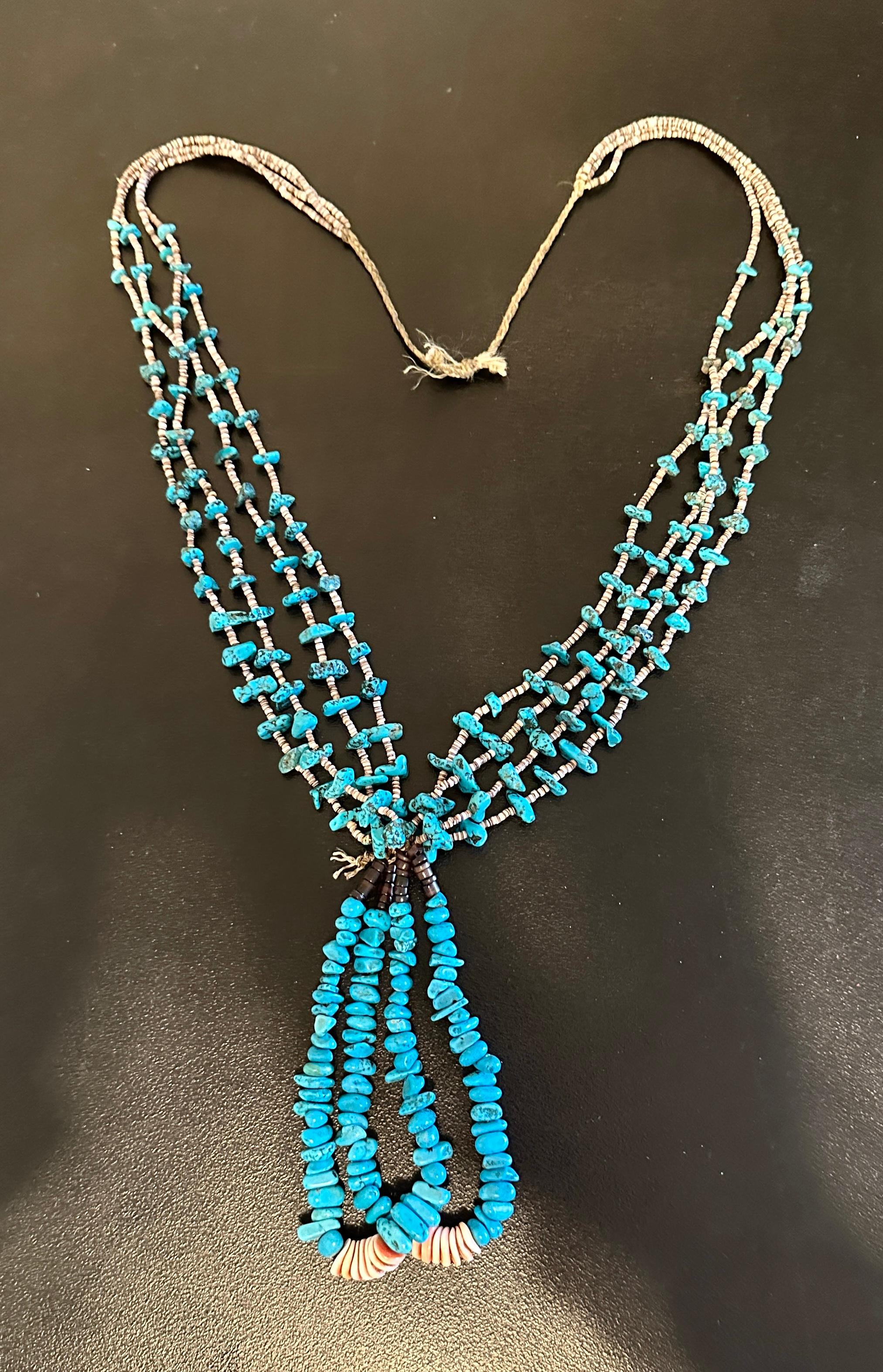 Bead Antique Turquoise Necklace Native American Indian Santo Domingo Pueblo Heishi  For Sale