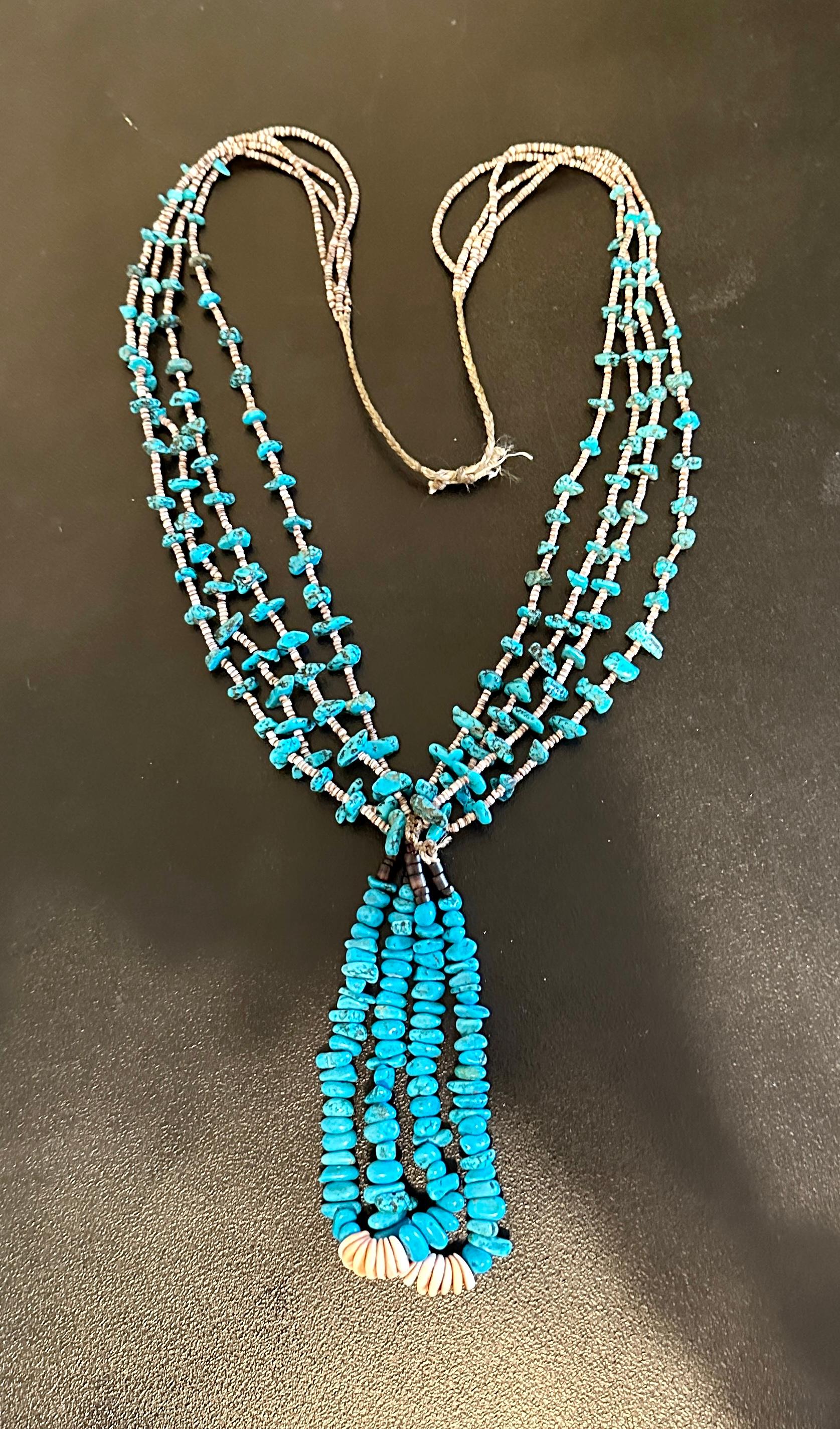 Bead Antique Turquoise Necklace Native American Indian Santo Domingo Pueblo Heishi  For Sale