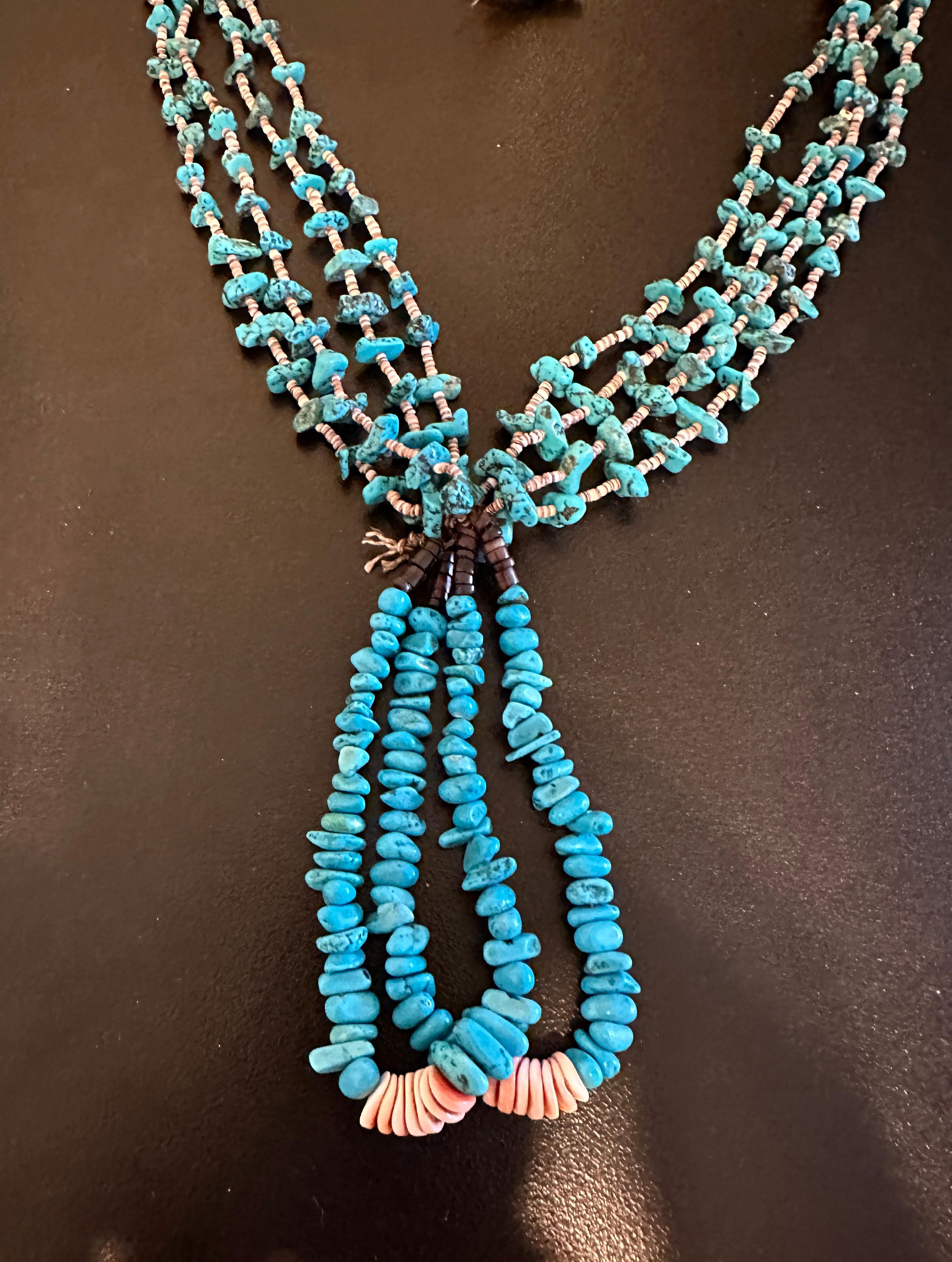 Women's or Men's Antique Turquoise Necklace Native American Indian Santo Domingo Pueblo Heishi  For Sale