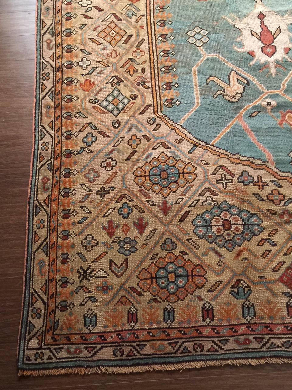 Hand-Woven Antique Turquoise Oushak Rug  8'6 x 12'5 For Sale