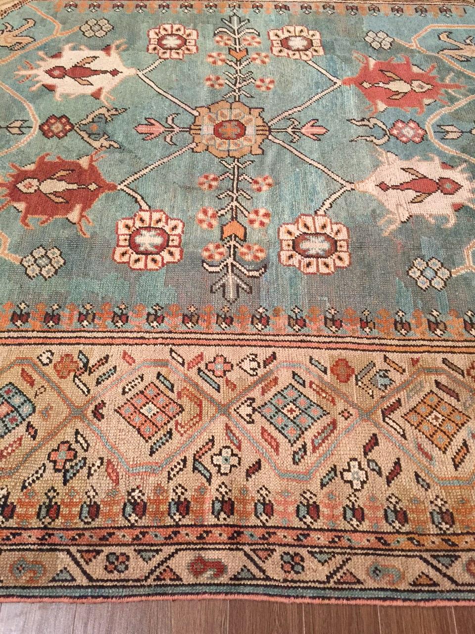 Antique Turquoise Oushak Rug  8'6 x 12'5 In Good Condition For Sale In New York, NY