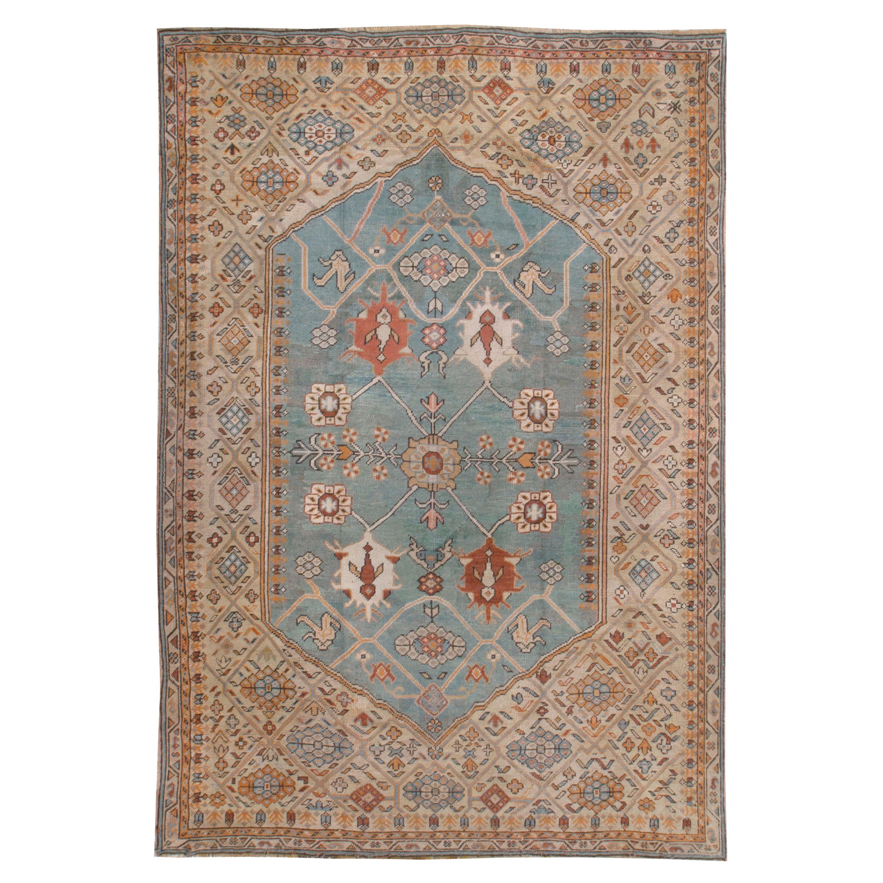 Antique Turquoise Oushak Rug  8'6 x 12'5 For Sale