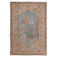 Ancien tapis d'Oushak turquoise  8''6 x 12''5