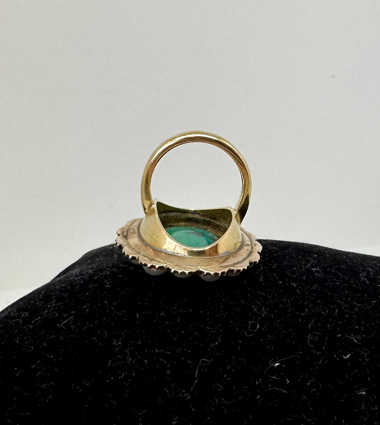Antique Turquoise Pearl Ring Victorian Cocktail Ring 14 Karat Gold For Sale 6