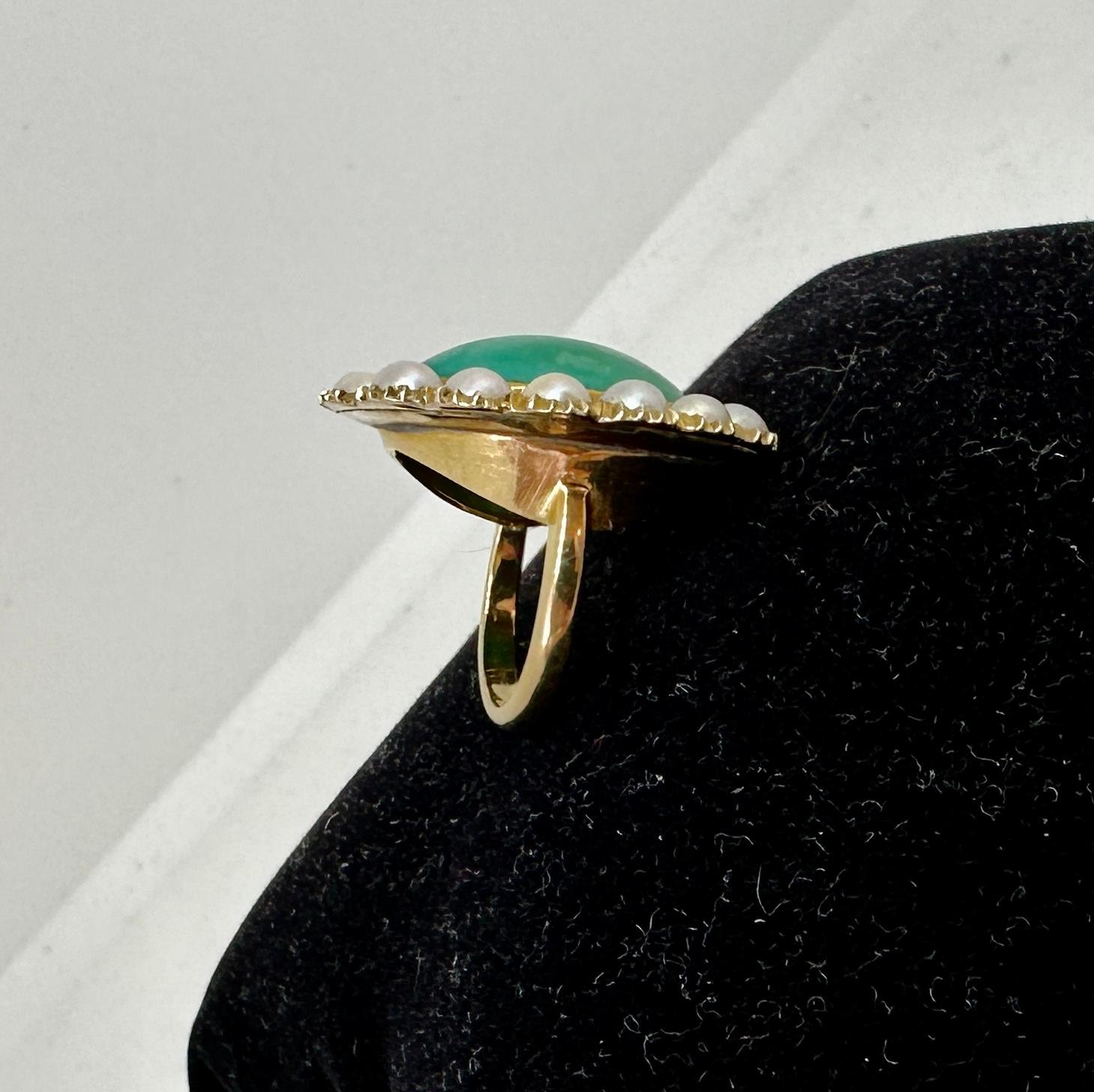 Antique Turquoise Pearl Ring Victorian Cocktail Ring 14 Karat Gold For Sale 7
