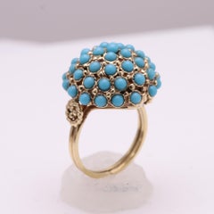 Antique Turquoise Ring 14 Karat Yellow Gold Cluster Design Persian Turquoise