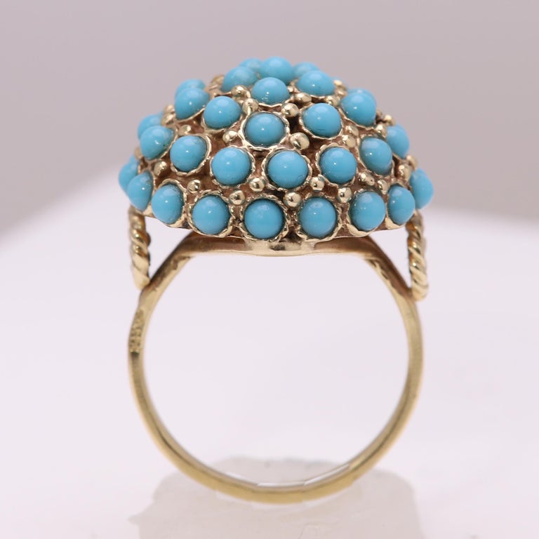 Antique Turquoise Ring 14 Karat Yellow Gold Cluster Design Persian