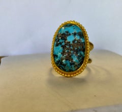 Bague ancienne en turquoise en or 22 carats avec granulation