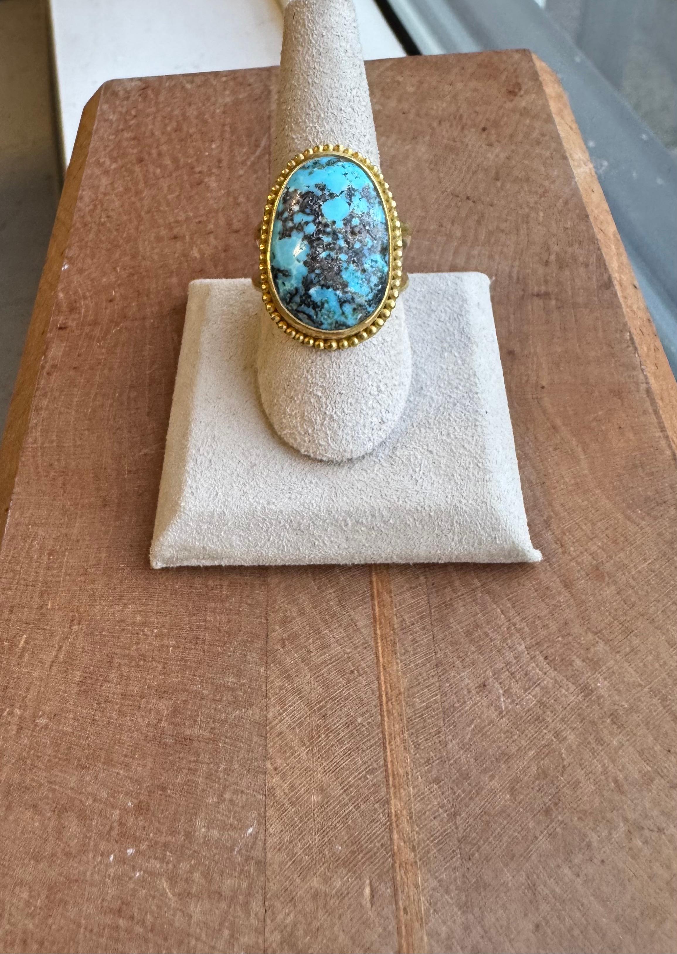 Bague ancienne en turquoise en or 22 carats avec granulation Neuf - En vente à New York, NY