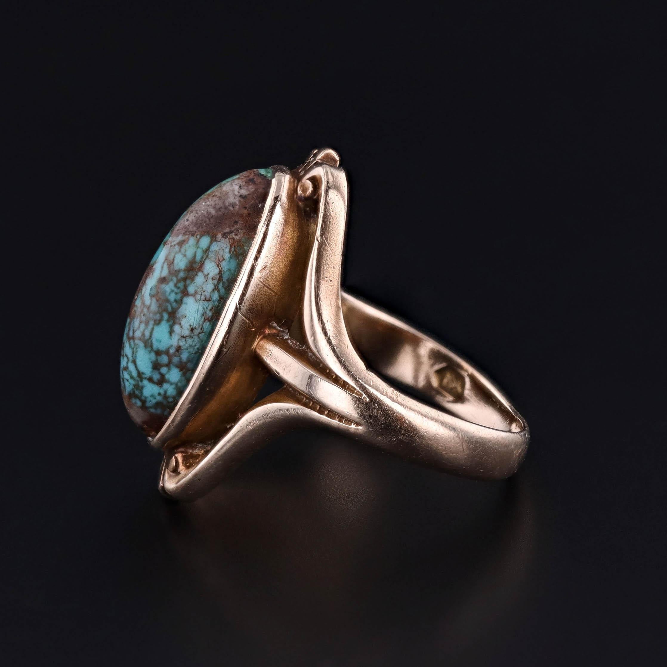 Anillo Antiguo de Turquesa de Oro de 10k Art Decó en venta