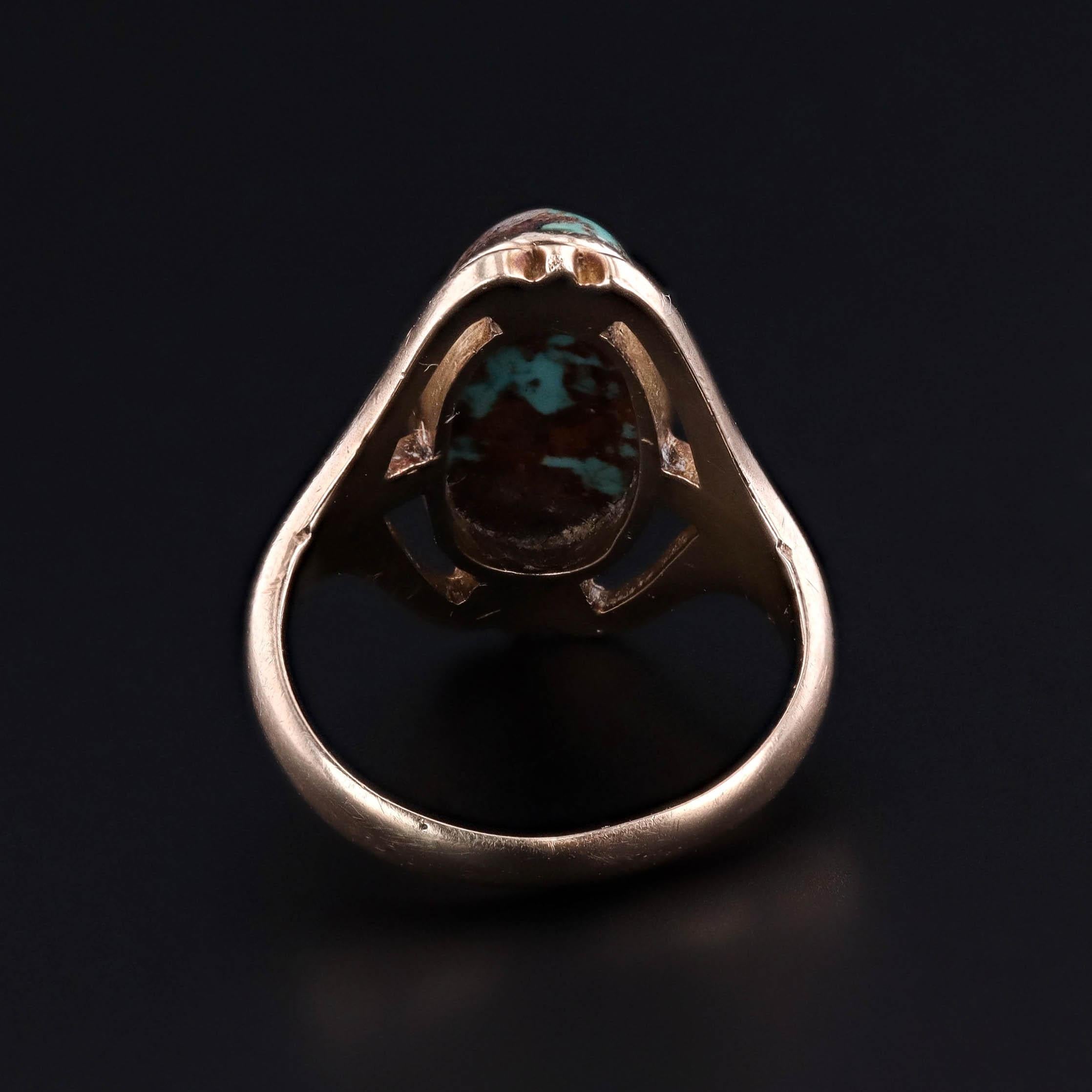 Anillo Antiguo de Turquesa de Oro de 10k Cabujón en venta