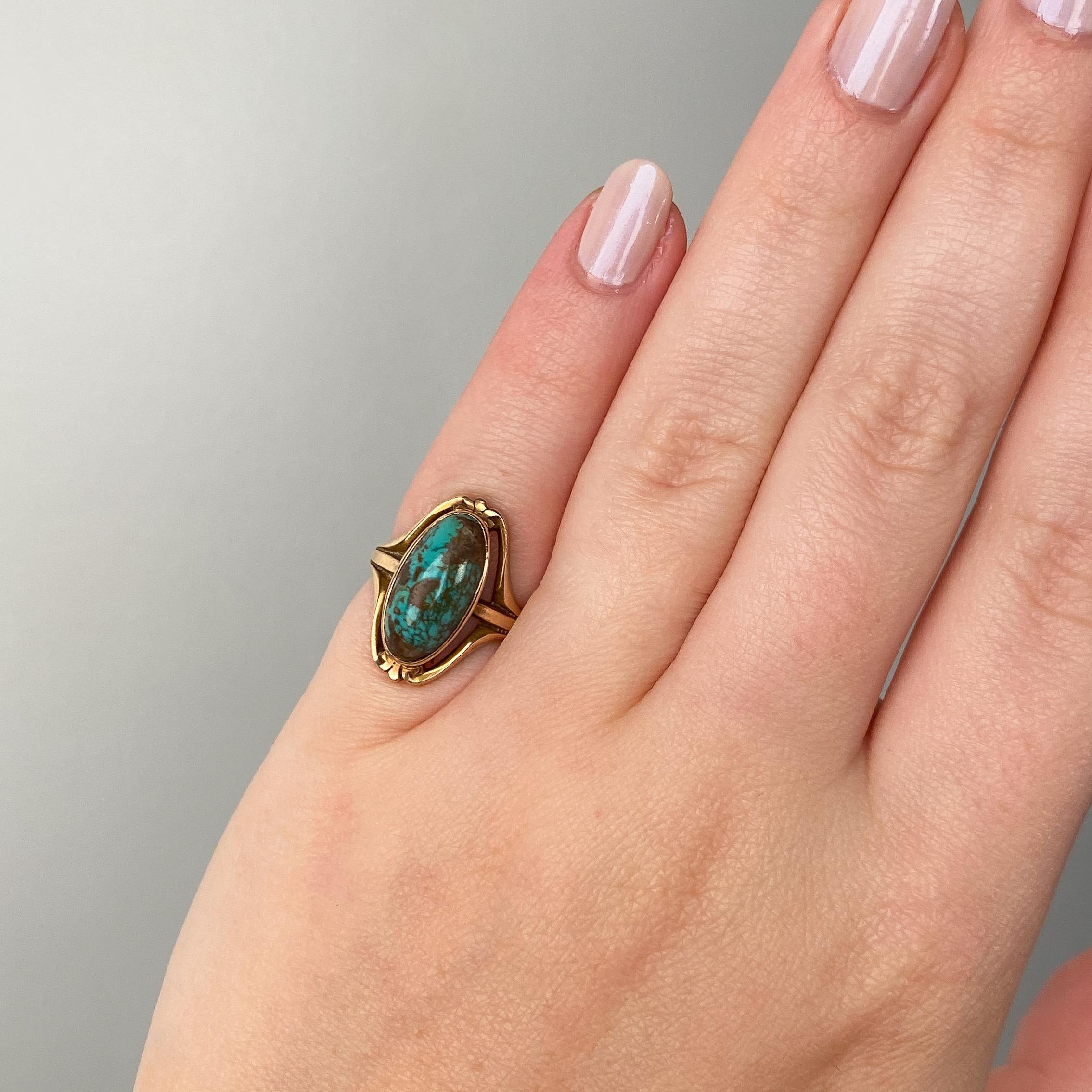 De las mujeres Anillo Antiguo de Turquesa de Oro de 10k en venta