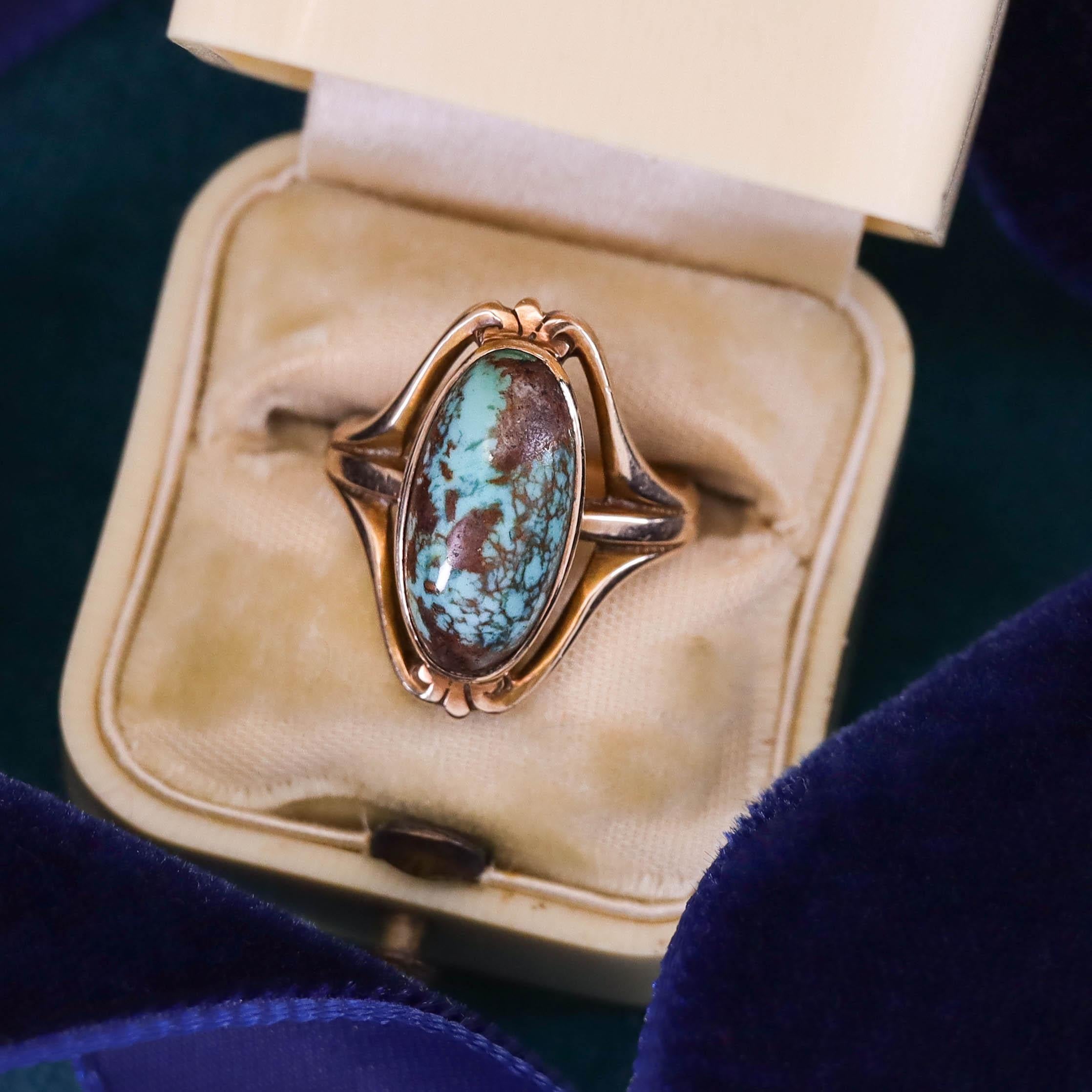 Anillo Antiguo de Turquesa de Oro de 10k en venta 1