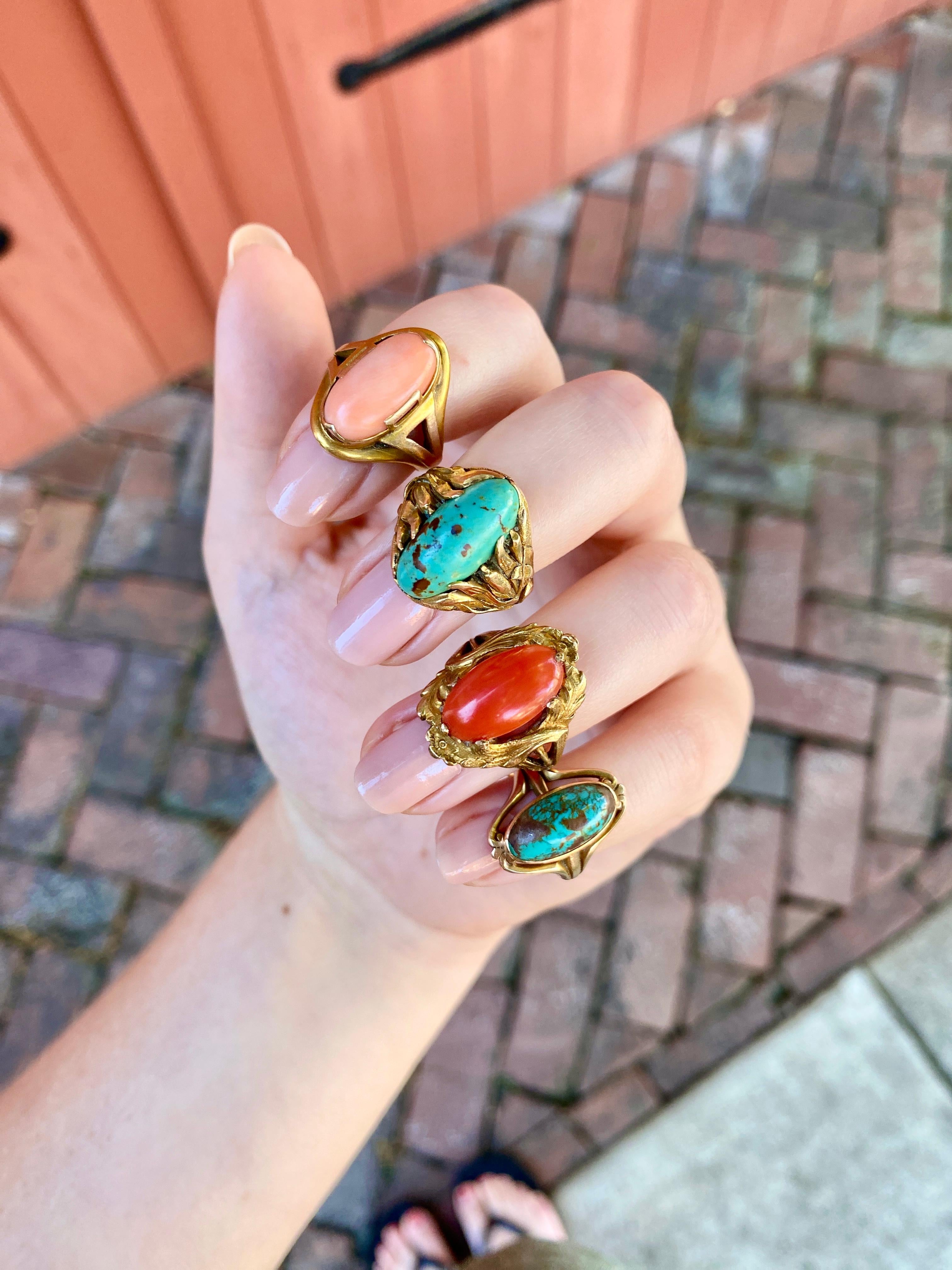 Antiker Türkis Ring aus 10k Gold im Angebot 2