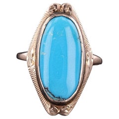 Anello antico di turchese in oro 9ct