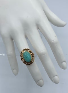 Antique Turquoise Ring Retro Cocktail 18 Karat Yellow Gold