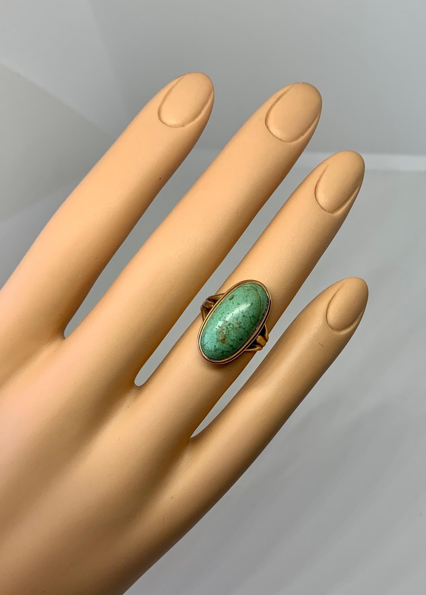 Women's Antique Turquoise Ring Retro Mid Century Cocktail Ring Gold For Sale