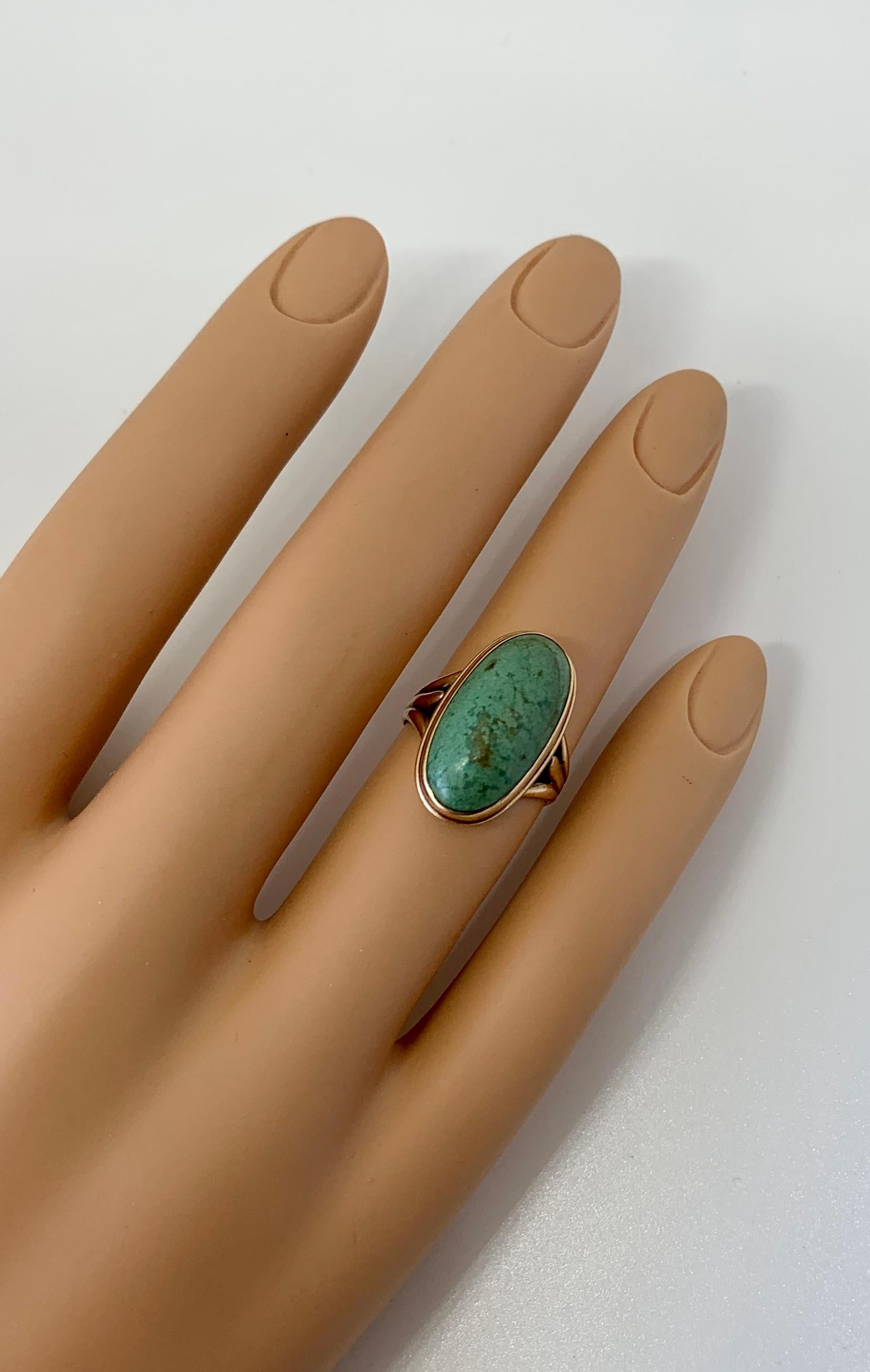 Antique Turquoise Ring Retro Mid Century Cocktail Ring Gold For Sale 2