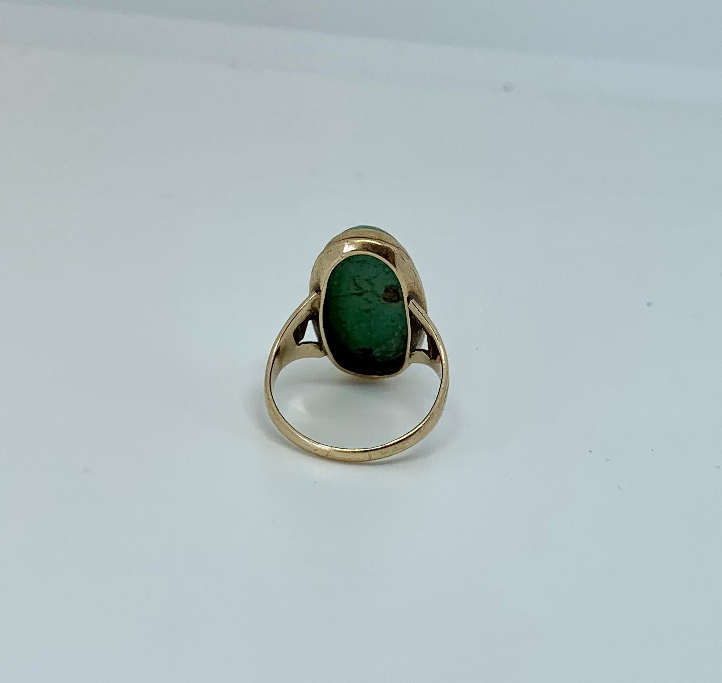 Antique Turquoise Ring Retro Mid Century Cocktail Ring Gold For Sale 3