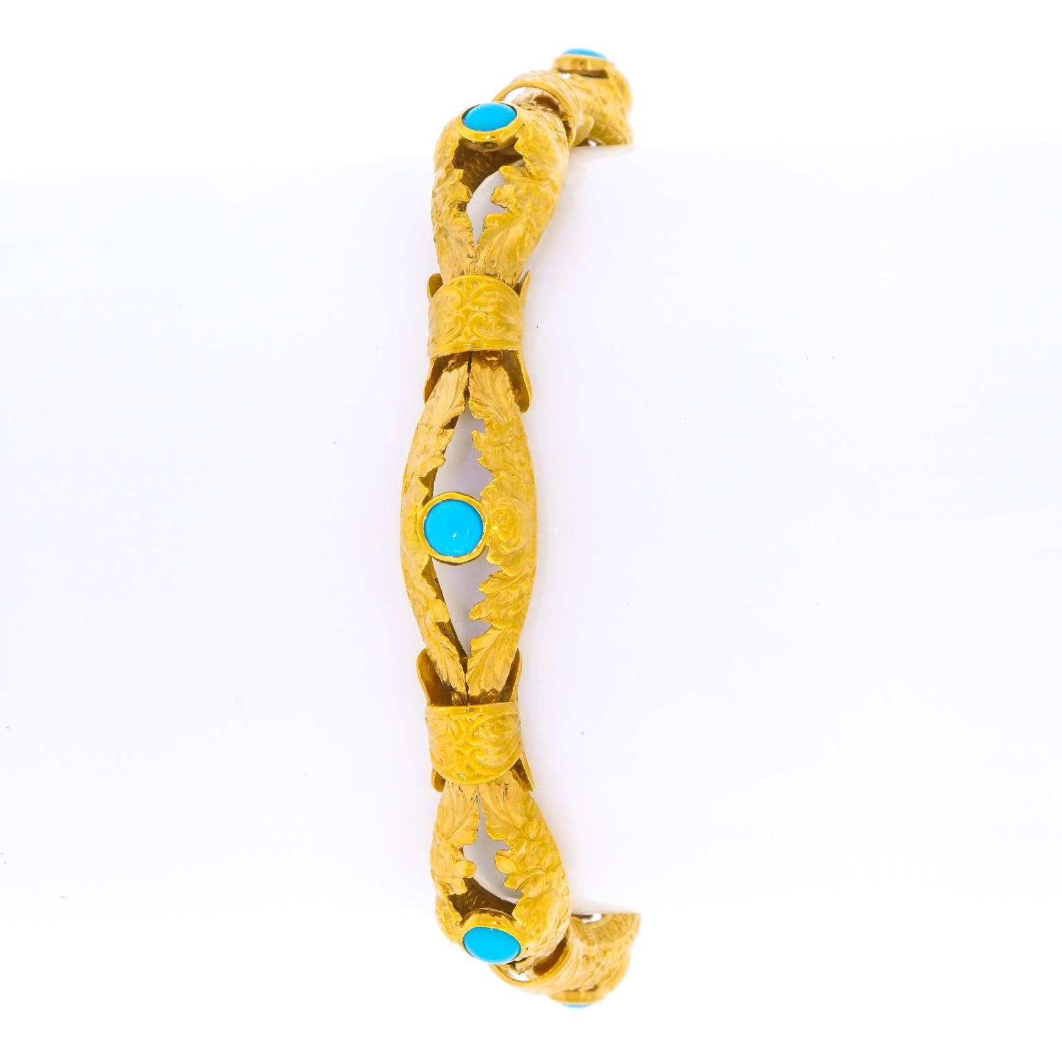 Victorian Antique Turquoise-Set Gold Bracelet For Sale