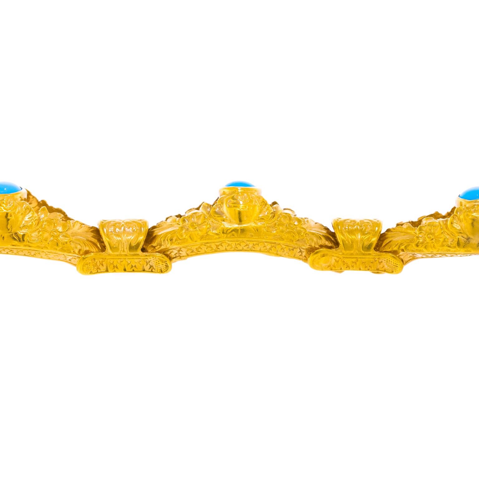 Antique Turquoise-Set Gold Bracelet For Sale 1