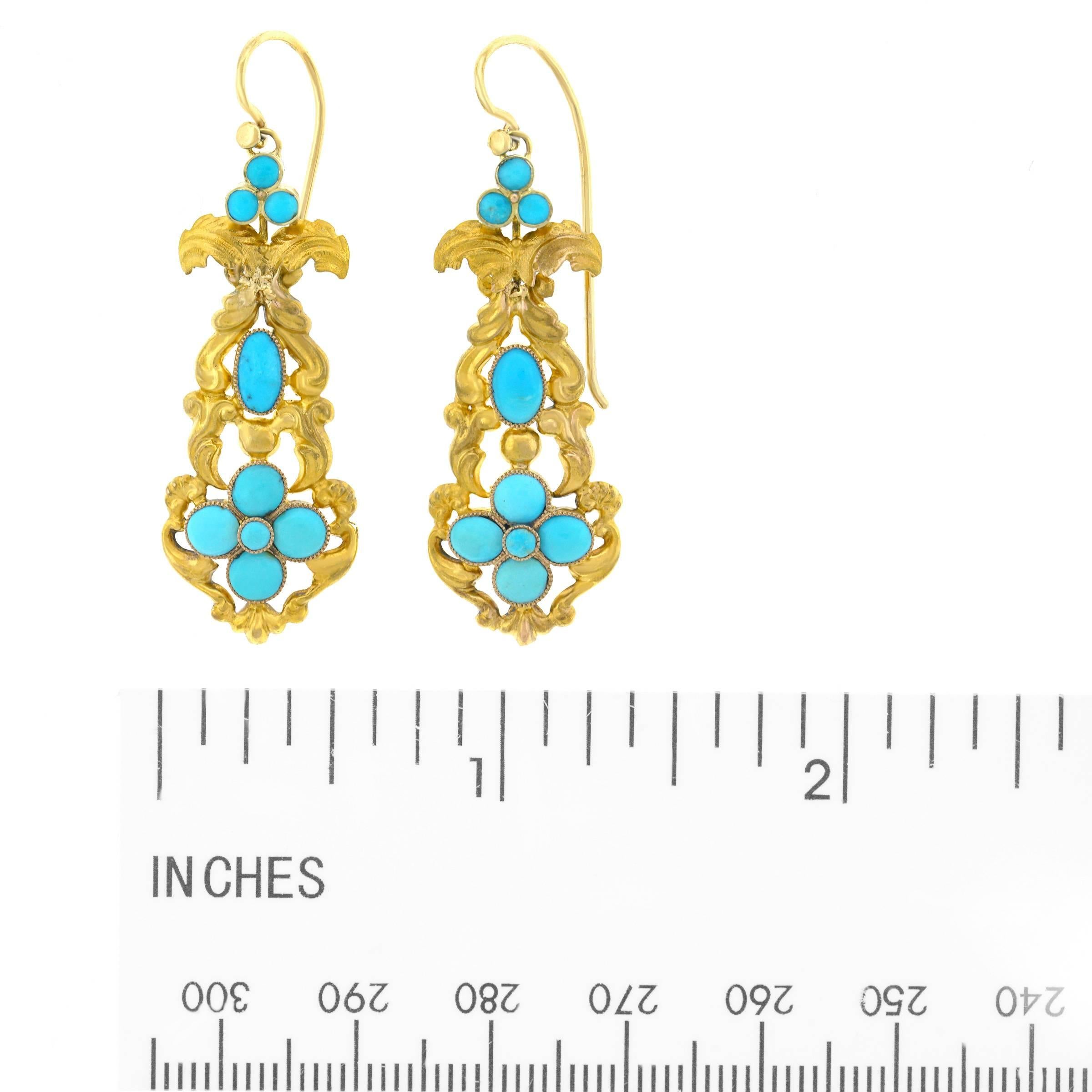 Antique Turquoise Set Gold Chandelier Earrings 1