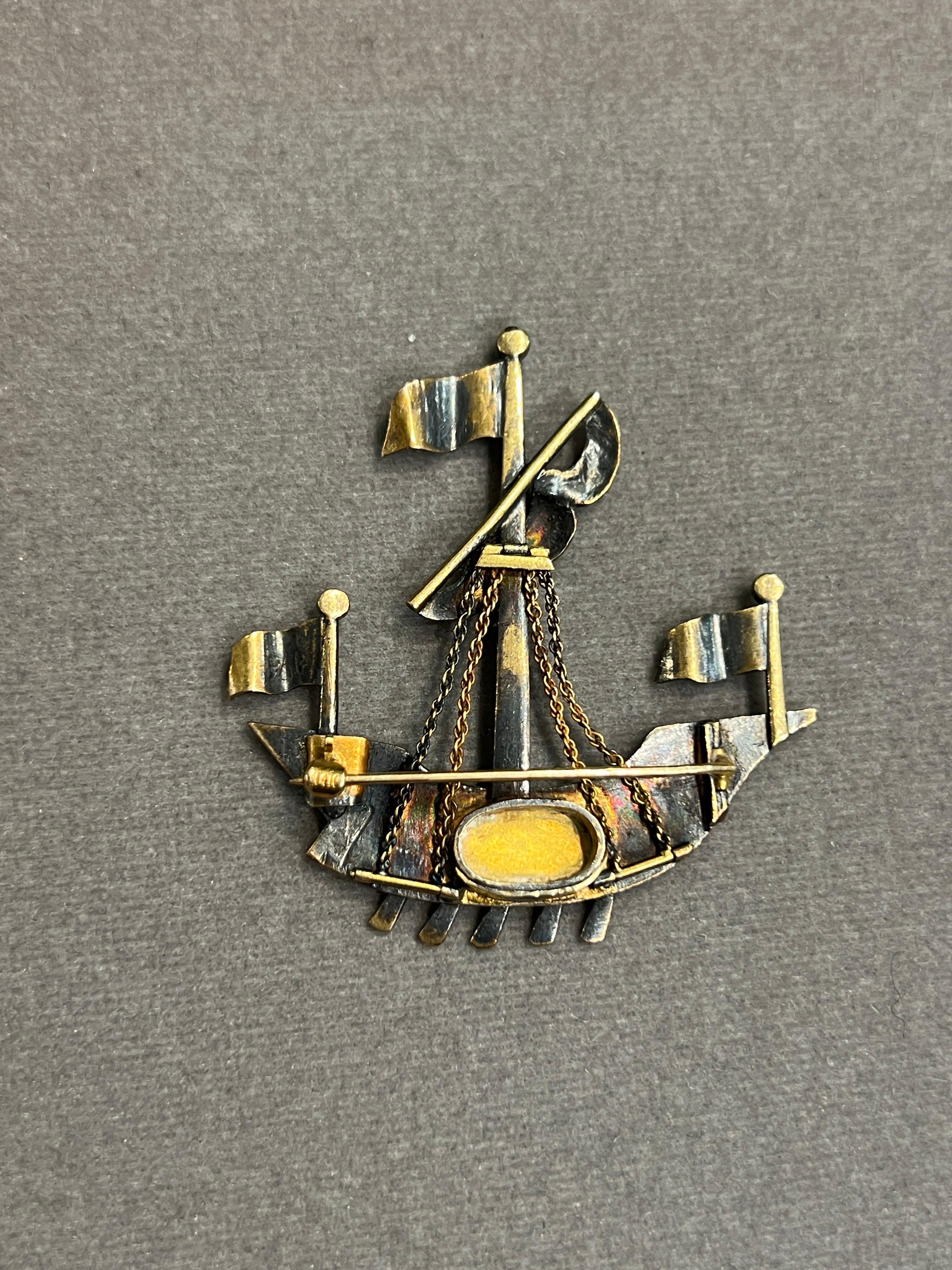 Antique Turquoise Ship Brooch For Sale 1