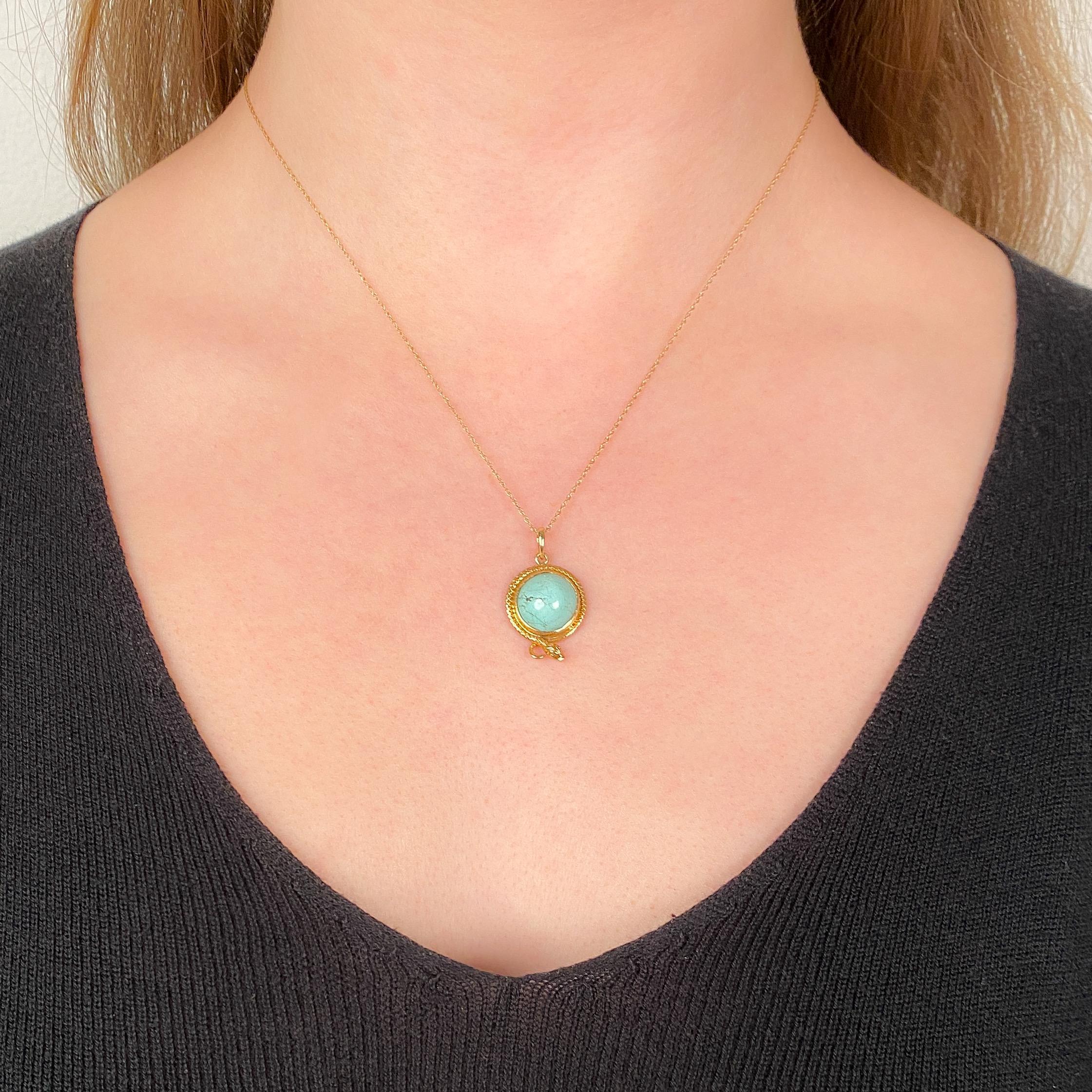 Antique Turquoise Snake Charm of 14k Gold In Good Condition In Lewisburg, PA