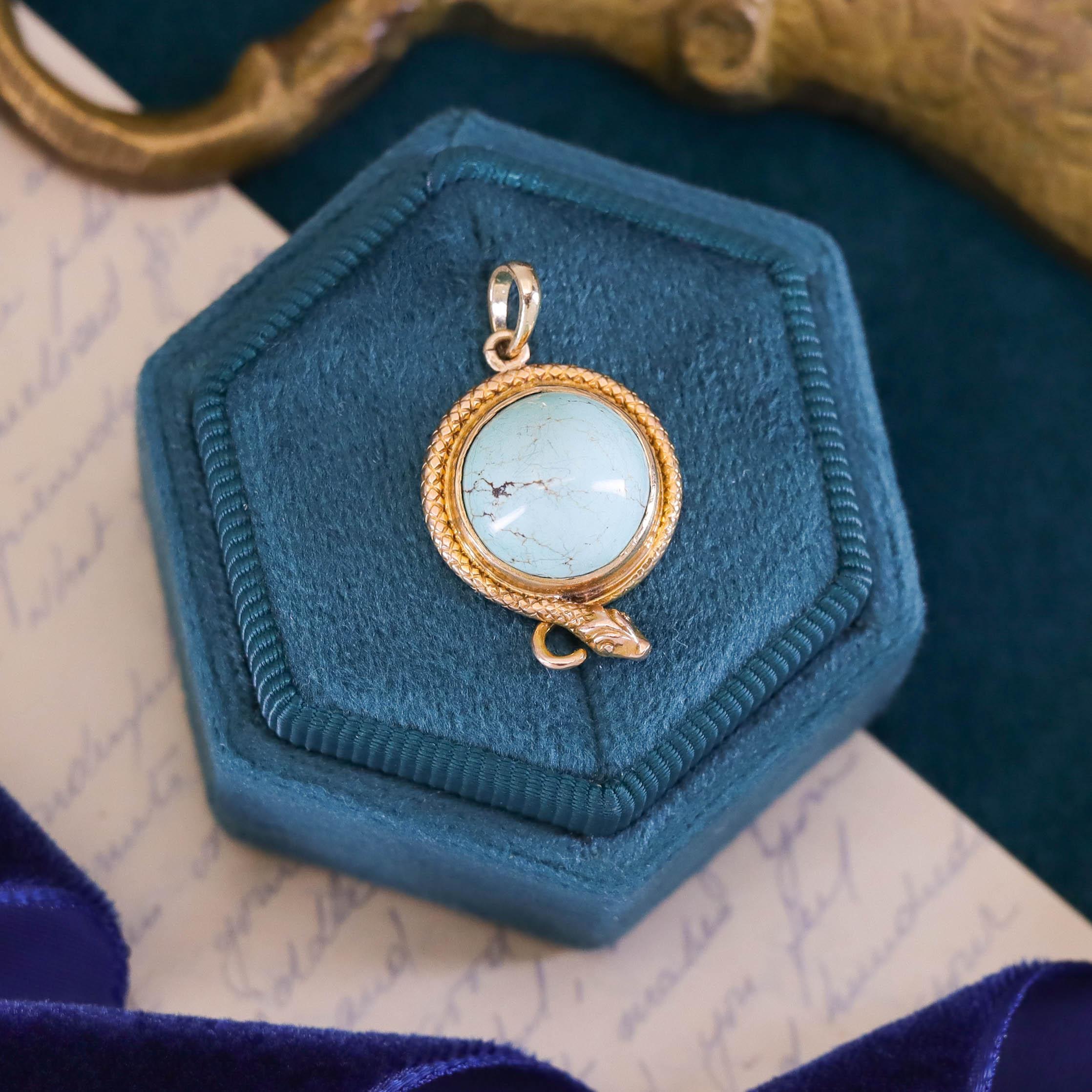 Women's Antique Turquoise Snake Charm of 14k Gold
