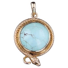 Antique Turquoise Snake Charm of 14k Gold