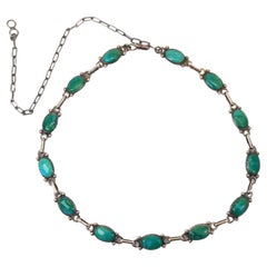 Antique Turquoise Sterling Silver Choker Necklace 