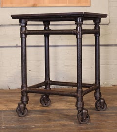 Antique Turtle Print Table, Rolling Bar Cart