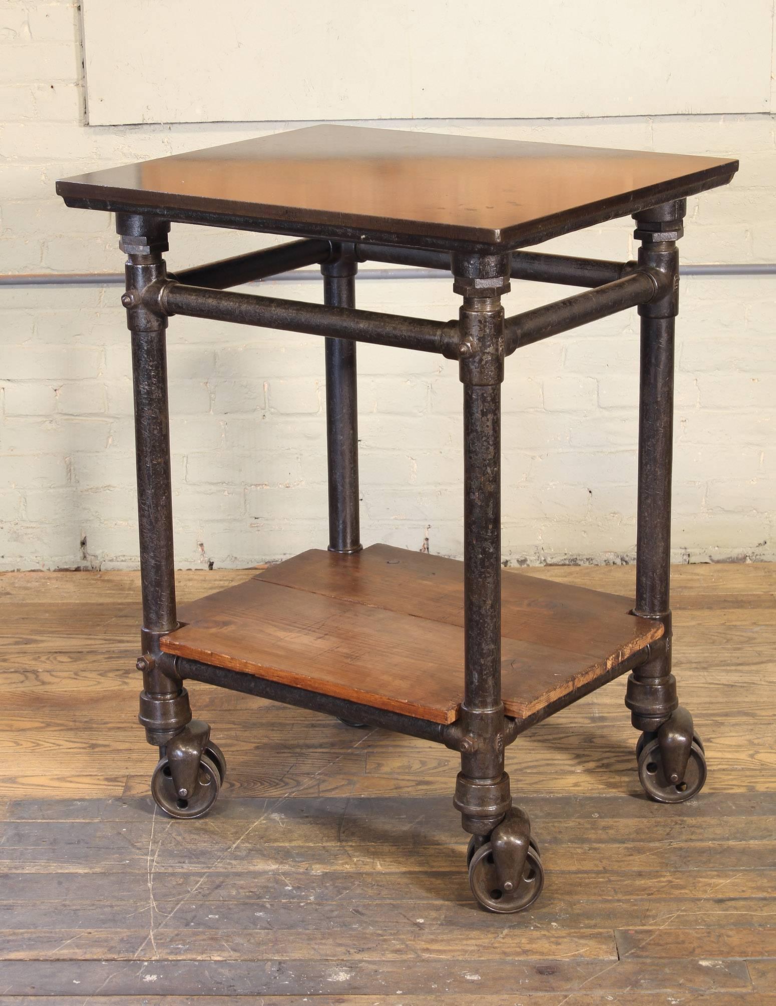 20th Century Antique Turtle Print Table, Rolling Bar Cart