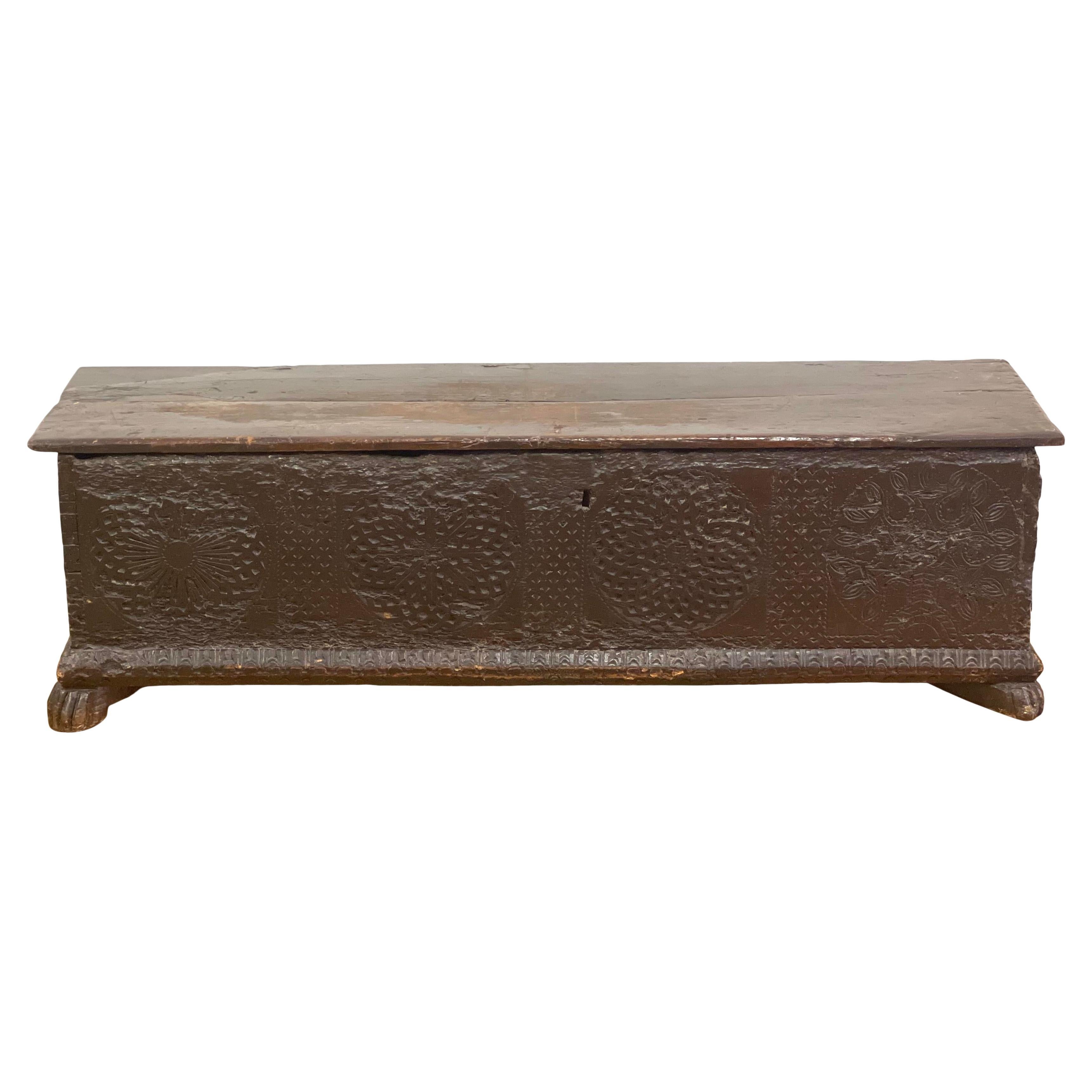Antique Tuscan Wood Chest, Italy 1500ca For Sale