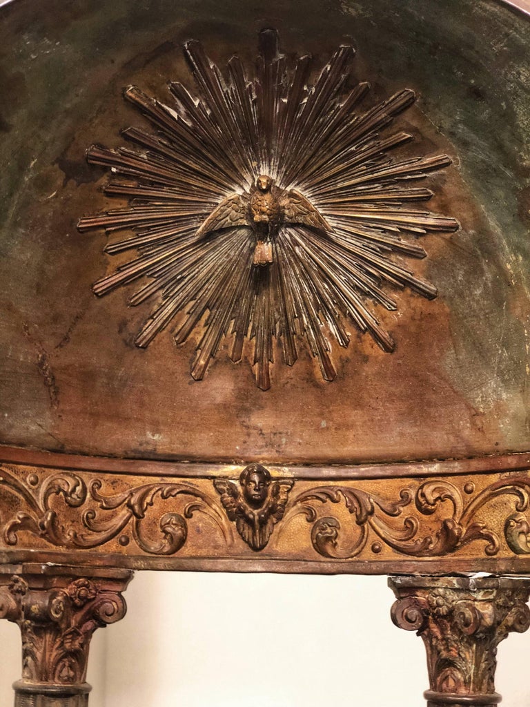 Antique Tuscany Metal Wood Tabernacle in Antonio da Sangallo Style