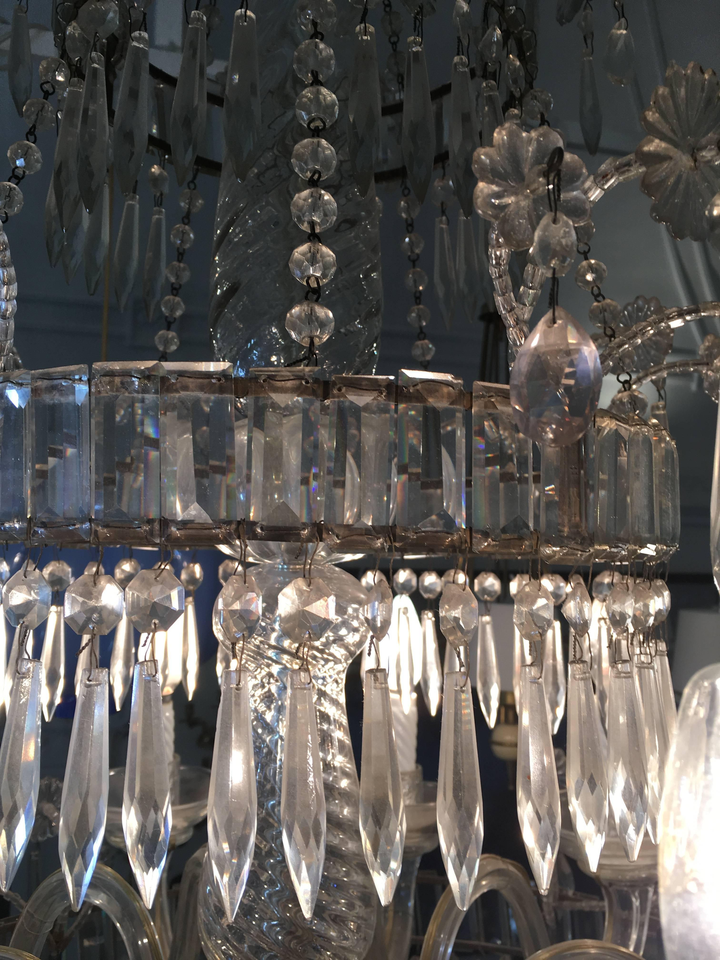 Italian Antique Twelve-Light Crystal Cristal Neapolitan Chandelier, 19th Century For Sale