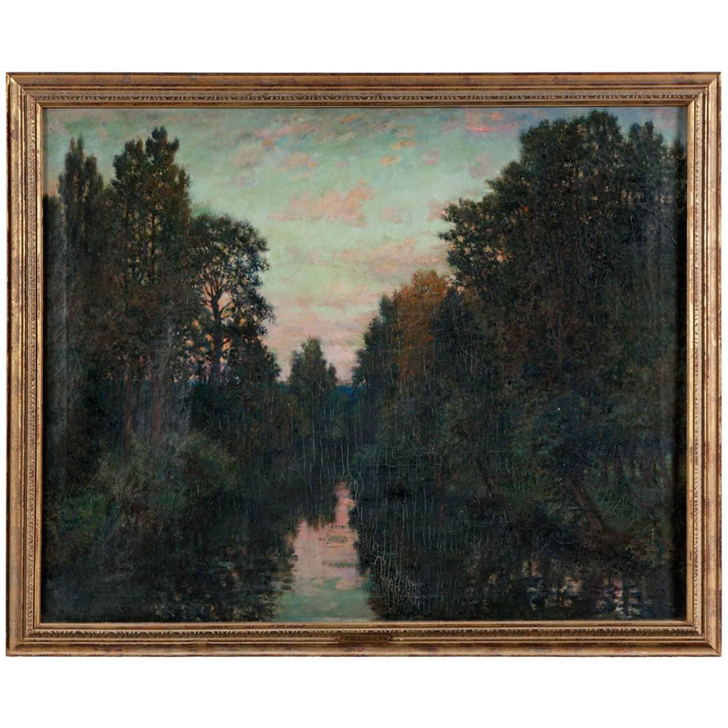 Antique 'Twilight on the River' Oil on Canvas by Artist Robert Ward Van Boskerck For Sale