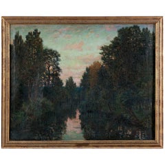 Antique 'Twilight on the River' Oil on Canvas by Artist Robert Ward Van Boskerck