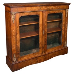Antique Twin Pier Cabinet, English, Walnut, Boxwood, Glazed Bookcase, Regency