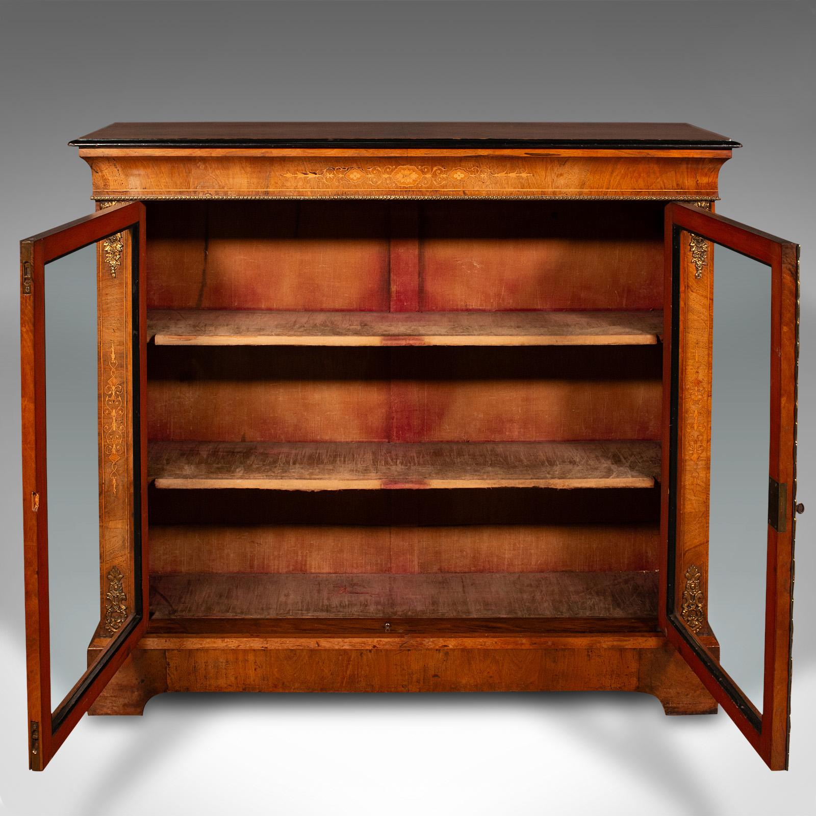 British Antique Twin Pier Cabinet, English, Walnut, Glazed Bookcase, Display, Victorian