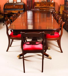 Antique Twin Pillar Regency Dining Table and 10 Regency Chairs, 19th Century