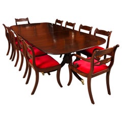 Antique Twin Pillar Regency Dining Table & 10 Regency Chairs 19th Century
