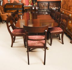 Antique Twin Pillar Regency Dining Table & 10 William IV Dining Chairs 19th C