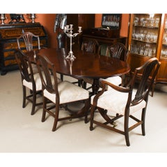 Antique Twin Pillar Regency Dining Table 19th C & 6 Chairs by Tilman