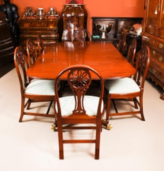 Antique Twin Pillar Regency Dining Table 19th C & 8 chairs