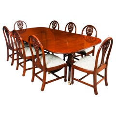 Antique Twin Pillar Regency Dining Table 19th C & 8 chairs