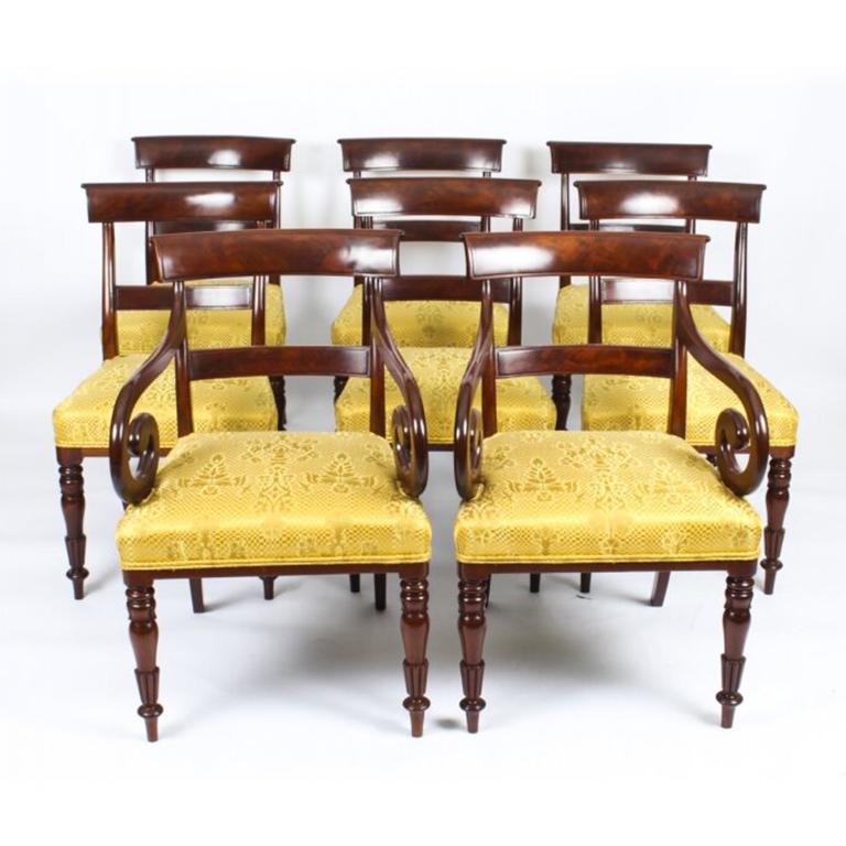 Antique Twin Pillar Regency Dining Table & 8 Regency Chairs 19th Century 8