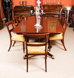 Antique Twin Pillar Regency Dining Table & 8 Regency Chairs 19th Century