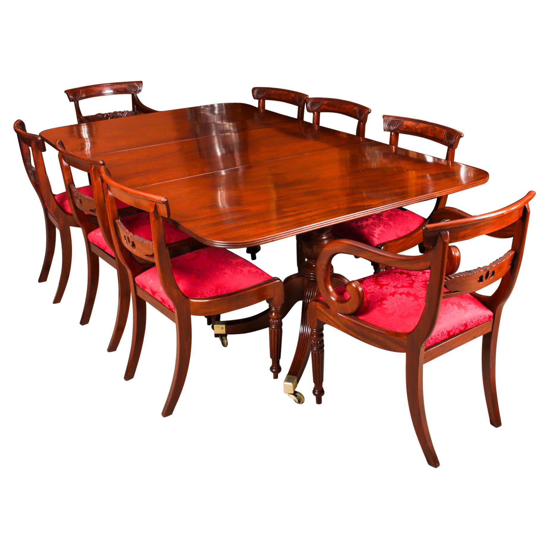 Antique Twin Pillar Regency Dining Table 
8 Regency Chairs 19th Century