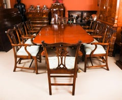 Antique Twin Pillar Regency Period Dining Table 19th C & 8 Chippendale chairs